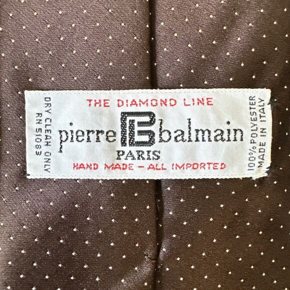 Pierre Balmain Paris Tie Embroidered Logo Micro Polka Dot Handmade Italy Brown - Picture 6 of 9